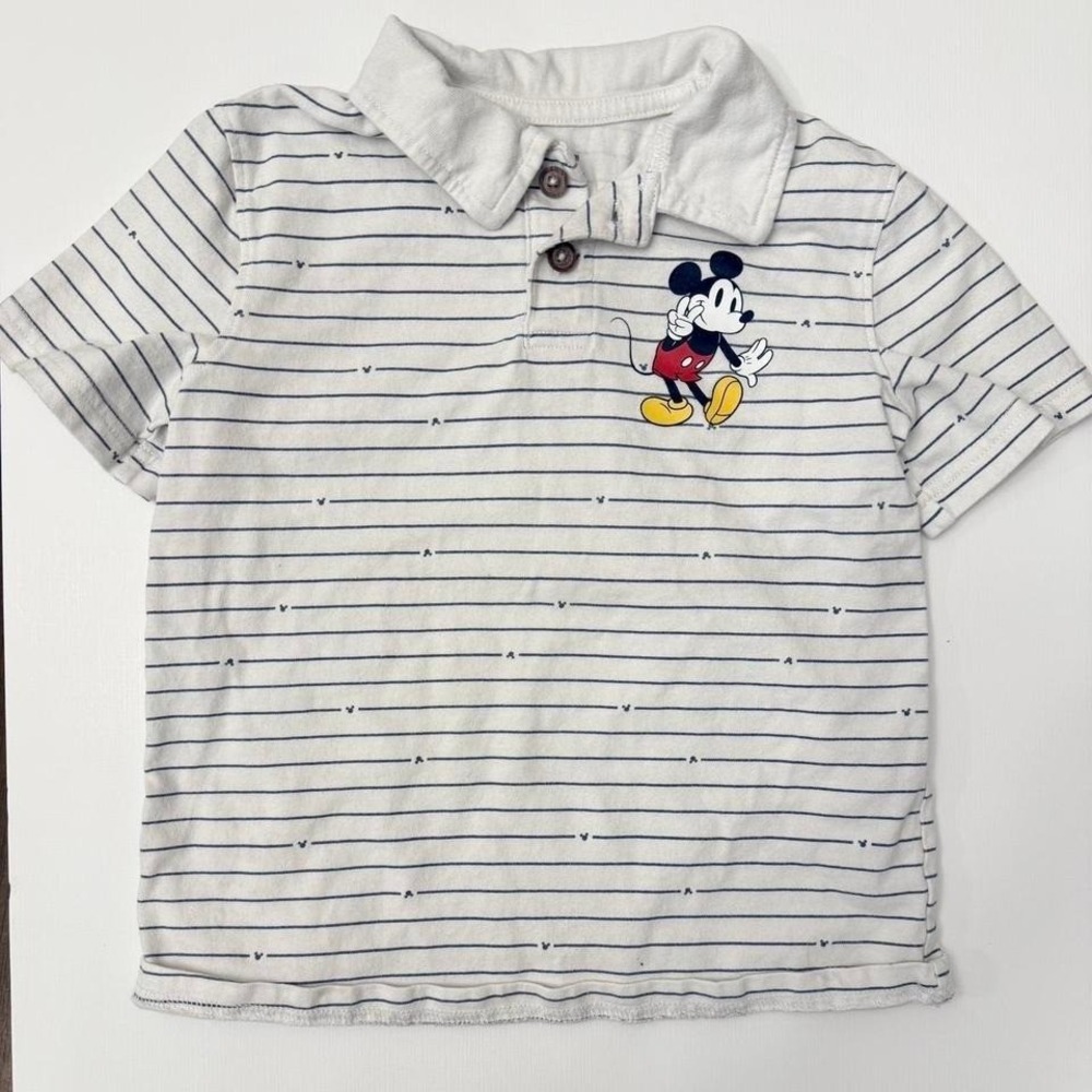 Disney Mickey Mouse white with black stripes polo shirt Size 6 unisex